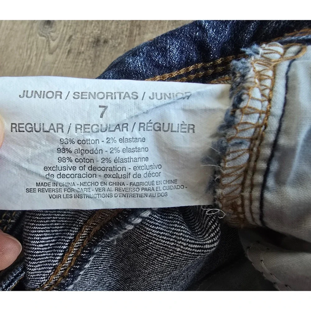 LEI Juniors Dark Wash Distressed Ripped Skinny‎ Jeans Size 7 Regular Denim